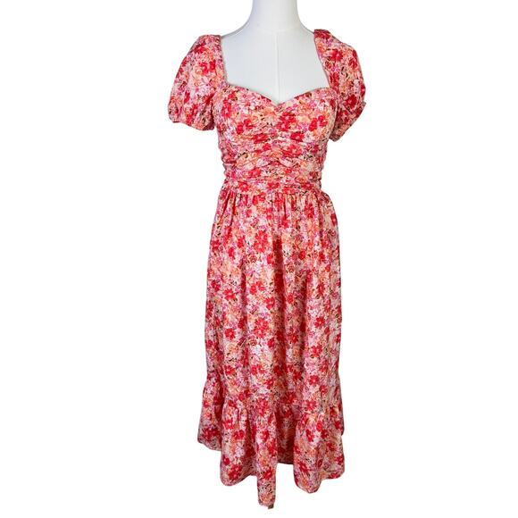Band of the Free Puff Sleeve Floral Midi Dress US Women's S - Picture 1 of 9